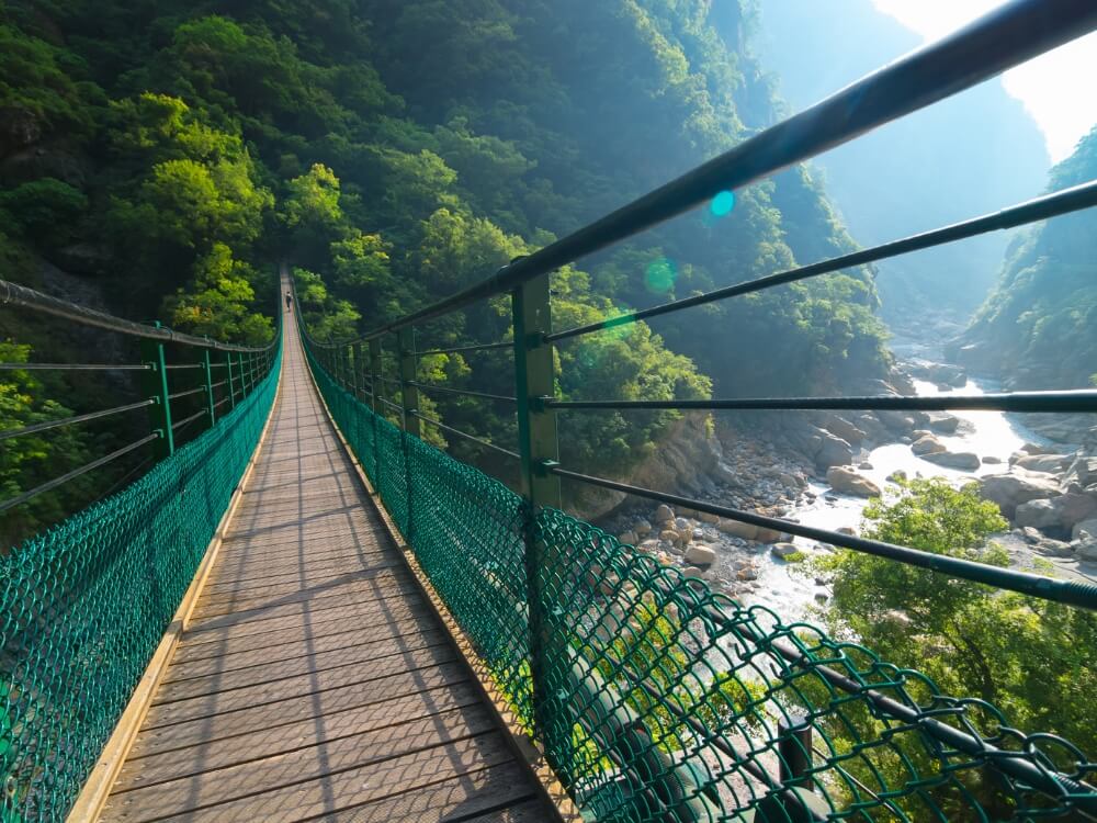 Walking the bridge over Taroko Gorge