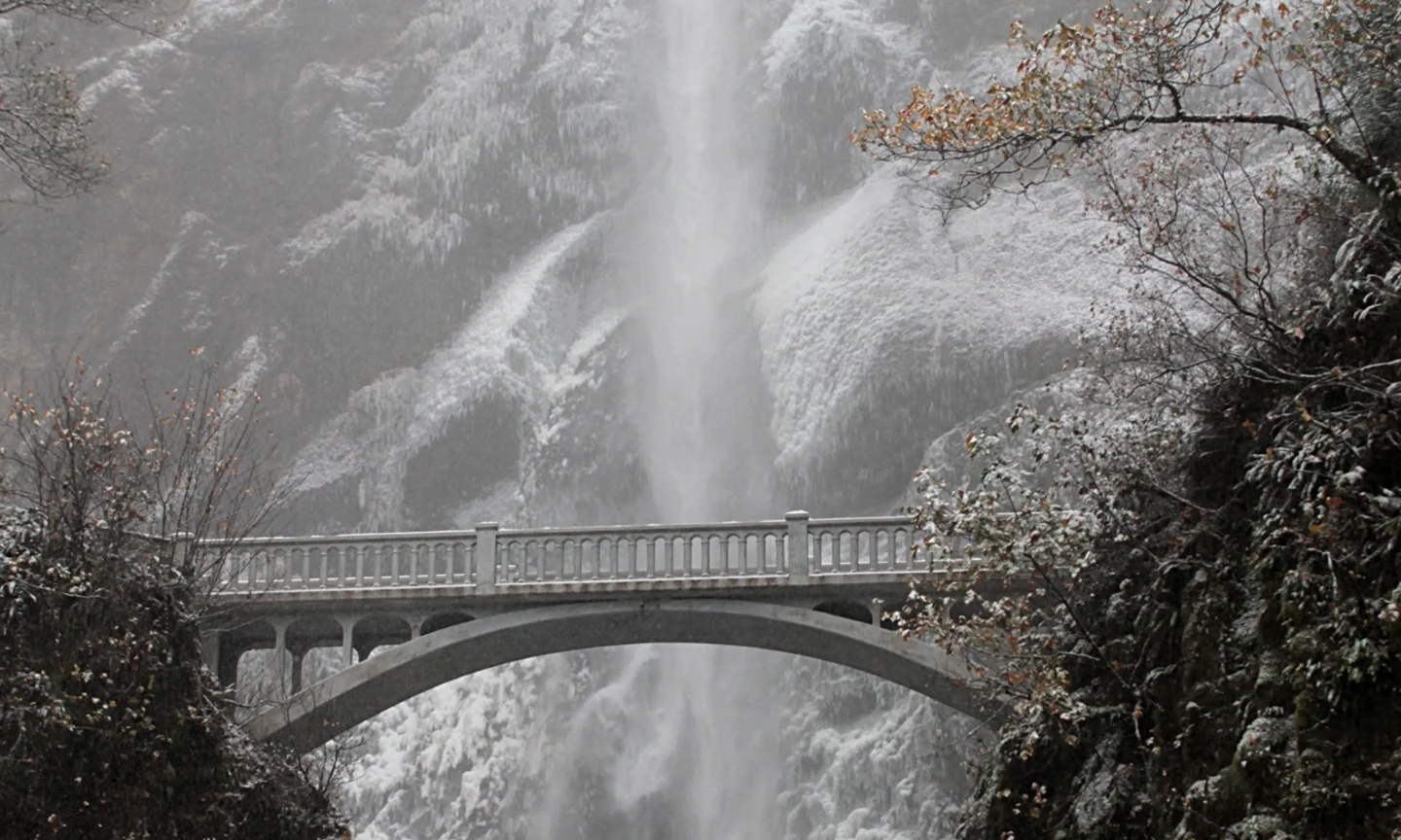 snowy waterfall in the winter