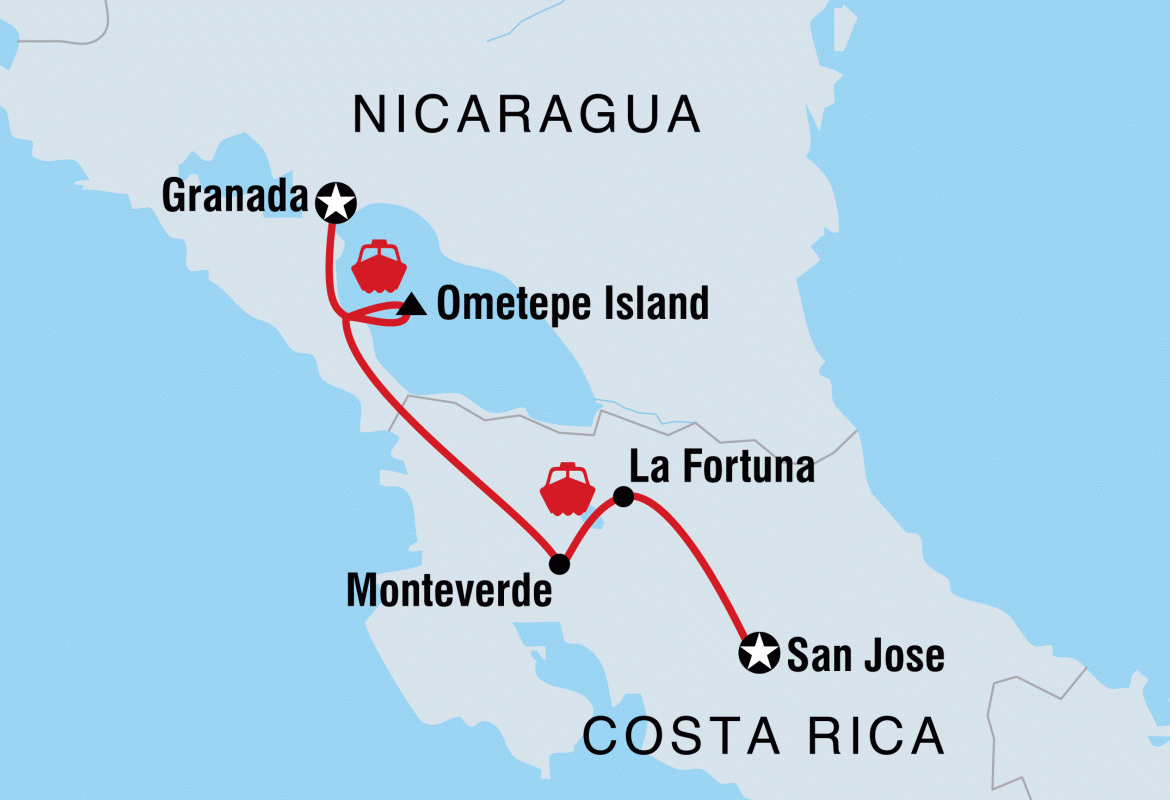 Map of Costa Rica and Nicaragua