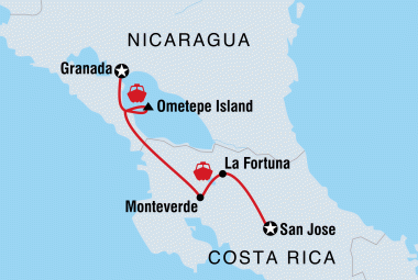Map of Costa Rica and Nicaragua